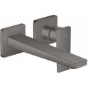 mitigeur lavabo encastré mural, bec 225mm, bonde écoul libre noir chromé brossé