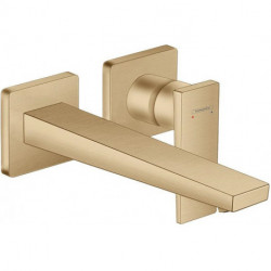 mitigeur lavabo encastré mural, bec 225mm, bonde écoul libre bronze brossé