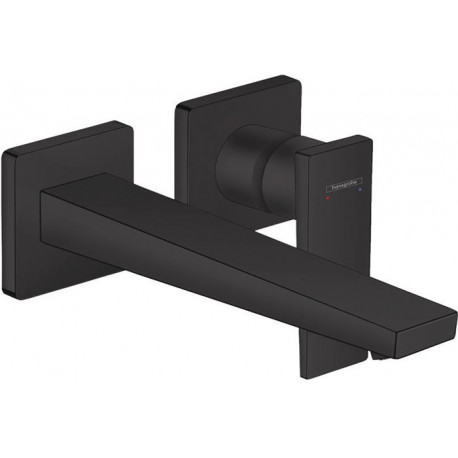 mitigeur lavabo encastré mural, bec 225mm, bonde écoul libre noir mat