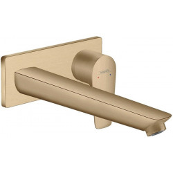 mitigeur lavabo encastré mural, bec 225mm, bonde écoulement libre bronze brossé