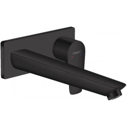 Mitigeur de lavabo encastré mural, bec 225mm, bonde à écoulement libre noir mat