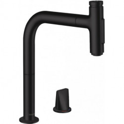 mitigeur cuisine 2 trou s 200,avec douchette extractible 2 jets, sBox noir mat