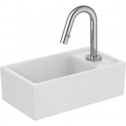 Pack lave-mains EUROVIT + / étagère IDEALSTREAM à droite, blanc et chrome avec robinetterie sur colonne IDEAL STANDARD