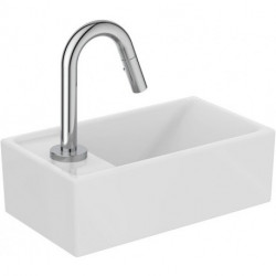 Pack lave-mains EUROVIT +, étagère IDEALSTREAM gauche blanc et chrome avec robinetterie IDEAL STANDARD