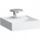 Lave-mains KARTELL 460 x 460 mm sans trop-plein, version 3 trous robinet blanc LAUFEN