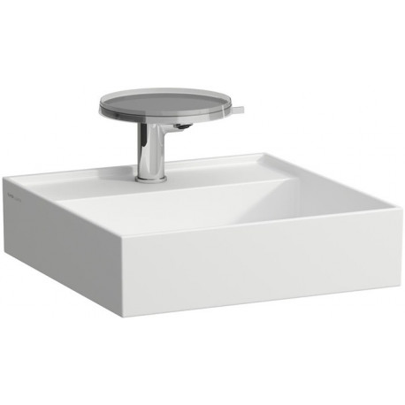 Lave-mains KARTELL 460 x 460 mm sans trop-plein, version 3 trous pour robinet, blanc mat LAUFEN