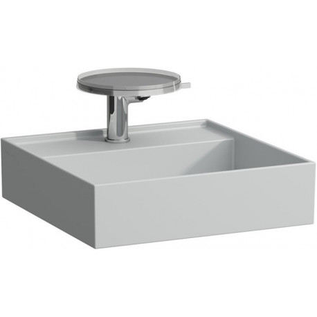Lave-mains KARTELL 460 x 460 mm sans trop-plein, version 3 trous robinet gris LAUFEN