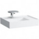 Lavabo KARTELL 600 x 460 mm, étagère à droite sans trop-plein, version 1 trou pour robinet blanc LAUFEN