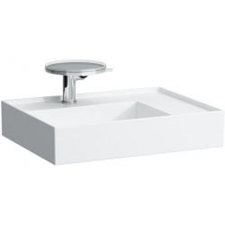 Lavabo KARTELL 600 x 460 mm, étagère à droite sans trop-plein, version 1 trou pour robinet blanc LAUFEN