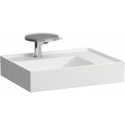 Lavabo KARTELL 600 x 460 mm, étagère à droite sans trop-plein, sans trou pour robinetterie, blanc mat LAUFEN