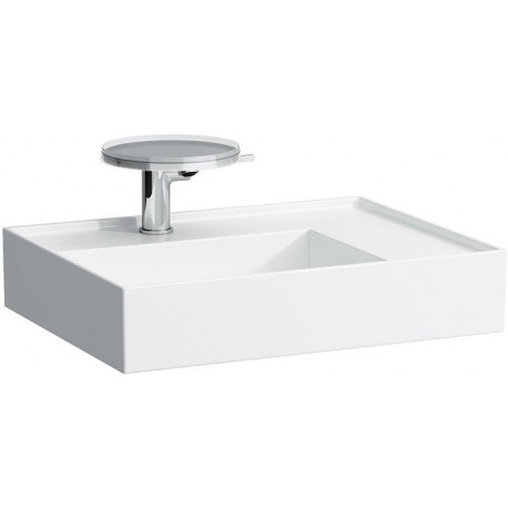 Lavabo KARTELL 600 x 460 mm, étagère à droite sans trop-plein, finition 3 trous pour robinetterie blanc mat LAUFEN