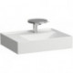 Lavabo KARTELL 600 x 460 mm, étagère à gauche sans trop-plein, finition 3 trous pour robinetterie blanc mat LAUFEN