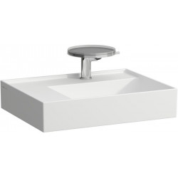 Lavabo KARTELL 600 x 460 mm, étagère à gauche sans trop-plein, finition 3 trous pour robinetterie blanc mat LAUFEN