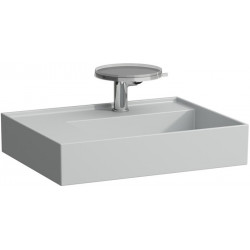 Lavabo KARTELL 600 x 460 mm, étagère à gauche sans trop-plein, 3 trous de robinetterie design gris LAUFEN