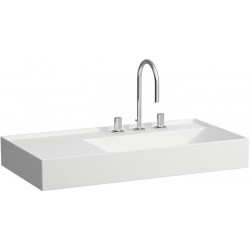 Lavabo KARTELL 900 x 460 mm, étagère à gauche sans trop-plein, 1 trou pour robinet finition blanc mat LAUFEN