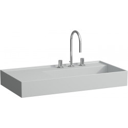 Lavabo KARTELL 900 x 460 mm, étagère à gauche sans trop-plein, version 1 trou pour robinet gris LAUFEN