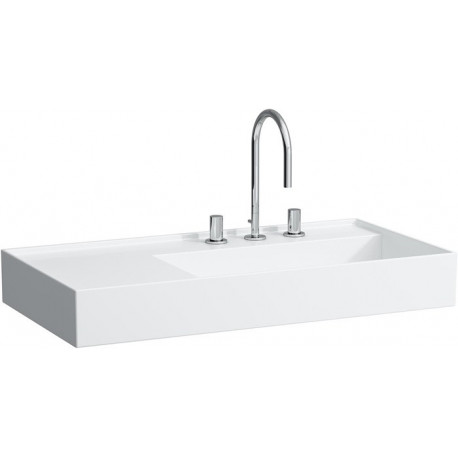 Lavabo KARTELL 900 x 460 mm, étagère à gauche sans trop-plein, 3 trous de robinetterie design blanc LAUFEN