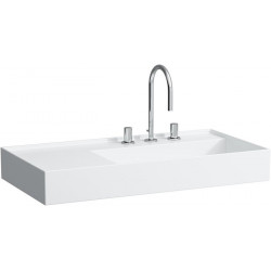 Lavabo KARTELL 900 x 460 mm, étagère à gauche sans trop-plein, 3 trous de robinetterie design blanc LCC LAUFEN