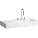 Lavabo KARTELL 900 x 460 mm, étagère à gauche sans trop-plein, 3 trous de robinetterie design blanc LCC LAUFEN
