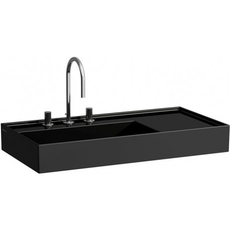 Lavabo KARTELL 900 x 460 mm, étagère à droite sans trop-plein, version 1 trou robinet noir LAUFEN