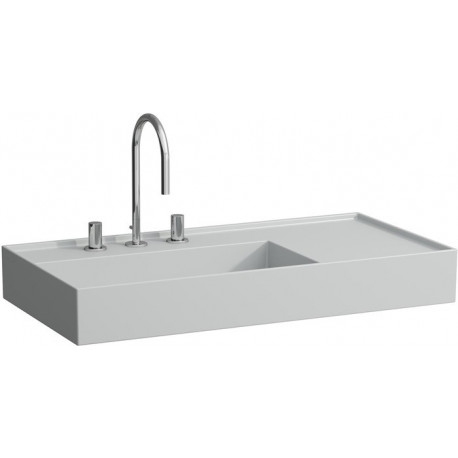 Lavabo KARTELL 900 x 460 mm, étagère à droite sans trop-plein, 1 trou pour robinetterie en gris LAUFEN