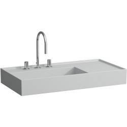 Lavabo KARTELL 900 x 460 mm, étagère à droite sans trop-plein, sans trou pour robinetterie gris LAUFEN