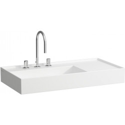 Lavabo KARTELL 900 x 460 mm, étagère à droite sans trop-plein, 3 trous de robinetterie design blanc LAUFEN