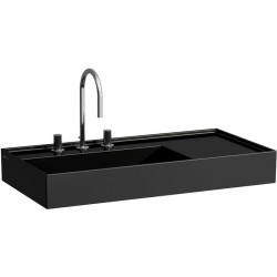 Lavabo KARTELL 900 x 460 mm, étagère à droite sans trop-plein, version 3 trous robinet noir LAUFEN