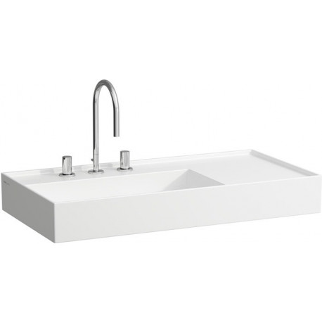 Lavabo KARTELL 900 x 460 mm, étagère à droite sans trop-plein, version 3 trous robinet blanc LCC LAUFEN