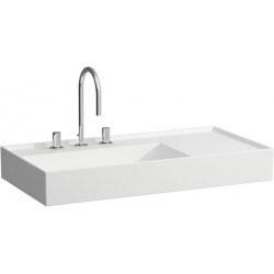 Lavabo KARTELL 900 x 460 mm, étagère à droite sans trop-plein, finition 3 trous pour robinetterie blanc mat LAUFEN