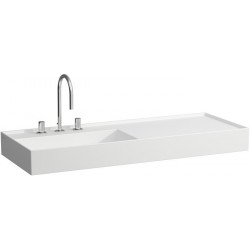 Lavabo KARTELL 1200 x 460 mm, étagère à droite sans trop-plein, 1 trou pour robinet finition blanc mat LAUFEN