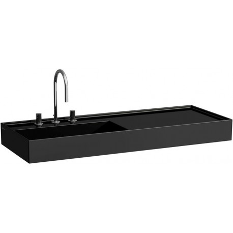 Lavabo KARTELL 1200 x 460 mm, étagère à droite sans trop-plein, sans trou pour robinet noir LAUFEN