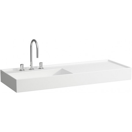 Lavabo KARTELL 1200 x 460 mm, étagère à droite sans trop-plein, 3 trous de robinetterie design blanc LAUFEN