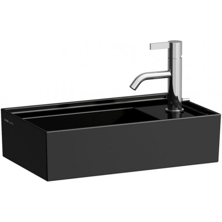 Lave-mains KARTELL 460 x 280 mm, plage de robinetterie à droite sans trop-plein, version 1 trou de robinetterie noir LAUFEN