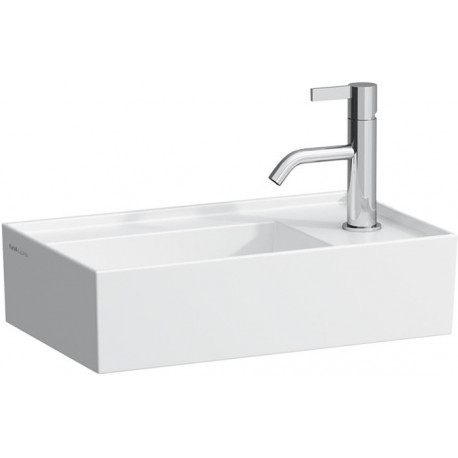 Lave-mains KARTELL 460 x 280 mm, plage de robinetterie à droite sans trop-plein, version 1 trou de robinetterie blanc LCC LAUFEN