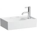 Lave-mains KARTELL 460 x 280 mm, plage de robinetterie à droite sans trop-plein, version 1 trou de robinetterie blanc LCC LAUFEN