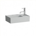 Lave-mains KARTELL 460 x 280 mm, plage de robinetterie à droite sans trop-plein, version 1 trou de robinetterie gris LAUFEN