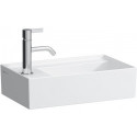 Lave-mains KARTELL 460 x 280 mm, plage de robinetterie à gauche sans trop-plein, 1 trou de robinetterie design blanc LAUFEN