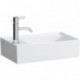 Lave-mains KARTELL 460 x 280 mm, plage de robinetterie à gauche sans trop-plein, version 1 trou de robinetterie blanc LCC LAUFEN