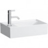 Lave-mains KARTELL 460 x 280 mm, plage de robinetterie à gauche sans trop-plein, version 1 trou de robinetterie blanc LCC LAUFEN