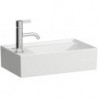 Lave-mains KARTELL 460 x 280 mm, plage de robinetterie à gauche sans trop-plein, 1 trou de robinetterie finition blanc mat LAUFEN