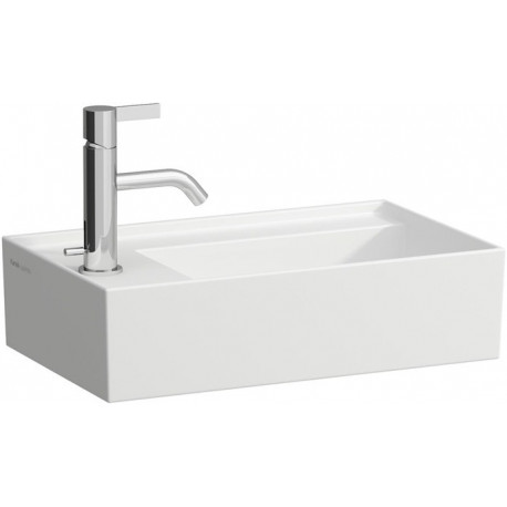 Lave-mains KARTELL 460 x 280 mm, plage de robinetterie à gauche sans trop-plein, sans trou pour robinetterie, blanc mat LAUFEN