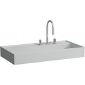 Lavabo KARTELL 900 x 460 mm, étagère à gauche sans trop-plein, 2 trous pour robinetterie en gris LAUFEN