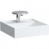 Lave-mains KARTELL 460 x 460 mm sans trop-plein, version 2 trous robinet blanc LCC LAUFEN