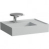 Lavabo KARTELL 600 x 460 mm, étagère à droite sans trop-plein, 2 trous pour robinetterie en gris LAUFEN