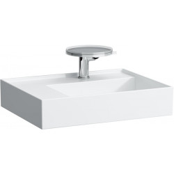 Lavabo KARTELL 600 x 460 mm, étagère à gauche sans trop-plein, 2 trous de robinetterie design blanc LCC LAUFEN