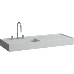 Lavabo KARTELL 1200 x 460 mm, étagère à droite sans trop-plein, 2 trous pour robinetterie en gris LAUFEN