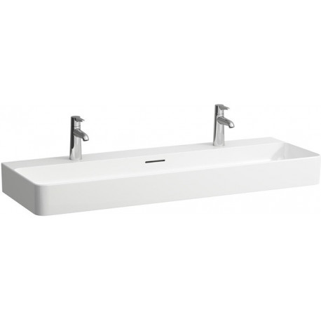 Lavabo VAL 1200 x 420 mm avec trop-plein, 2 trous pour robinetterie en blanc LAUFEN