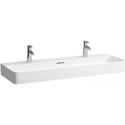 Lavabo VAL 1200 x 420 mm avec trop-plein, 2 trous pour robinetterie, blanc LCC LAUFEN