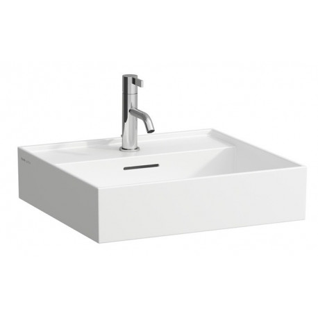 Vasque à poser KARTELL 500 x 460 mm, dessous rectifié avec trop-plein, version 1 trou robinet blanc LCC LAUFEN